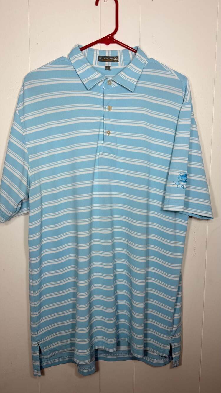 Peter Millar Summer Comfort Polo Shirt Size L Blue White Striped The Grove